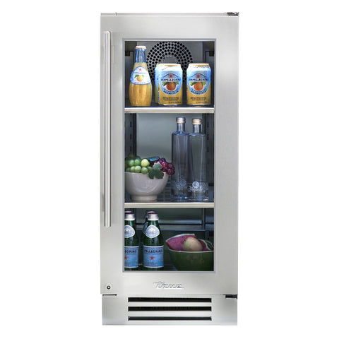 True 15-Inch Undercounter Refrigerator Stainless Steel Glass Door with 2 Glass Shelves (Right Hinge) - TUR-15-R-SG-C