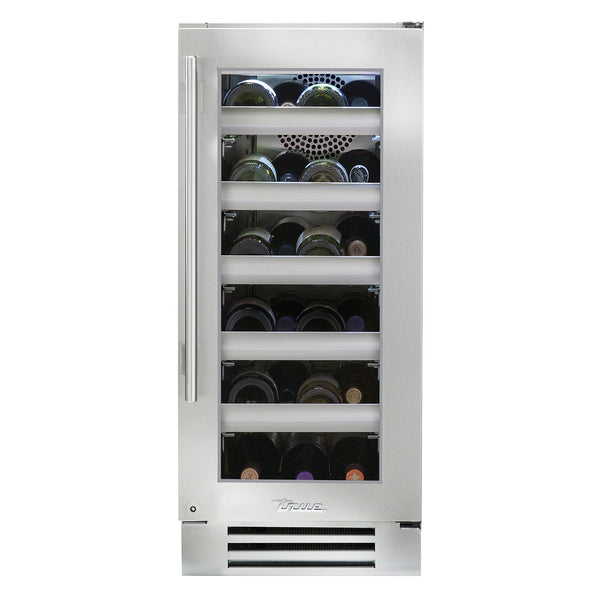 True 15-Inch Undercounter Single Zone Wine Refrigerator with Stainless Steel Glass Door, 5 Pullout Wine Shelves (Right Hinge) - TWC-15-R-SG-C