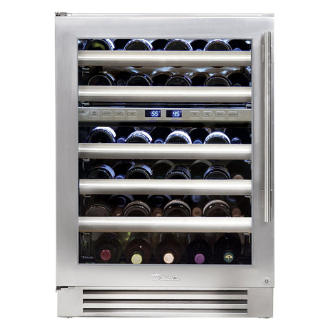 True 24-Inch Undercounter Dual Zone Wine Refrigerator with Stainless Steel Glass Door, 5 Pullout Wine Shelves (Left Hinge) - TWC-24DZ-L-SG-C