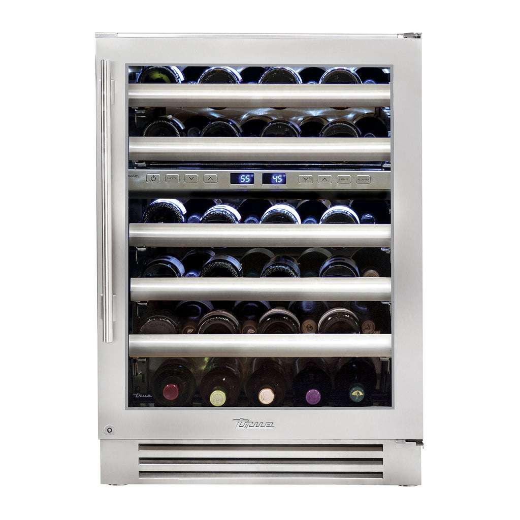 True 24-Inch Undercounter Dual Zone Wine Refrigerator with Stainless Steel Glass Door, 5 Pullout Wine Shelves (Right Hinge) -TWC-24DZ-R-SG-C