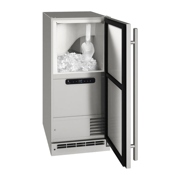 U-Line 15-Inch Stainless Steel Outdoor Clear Ice Machine w/ Reversible Hinge - UOCL115-SS01B