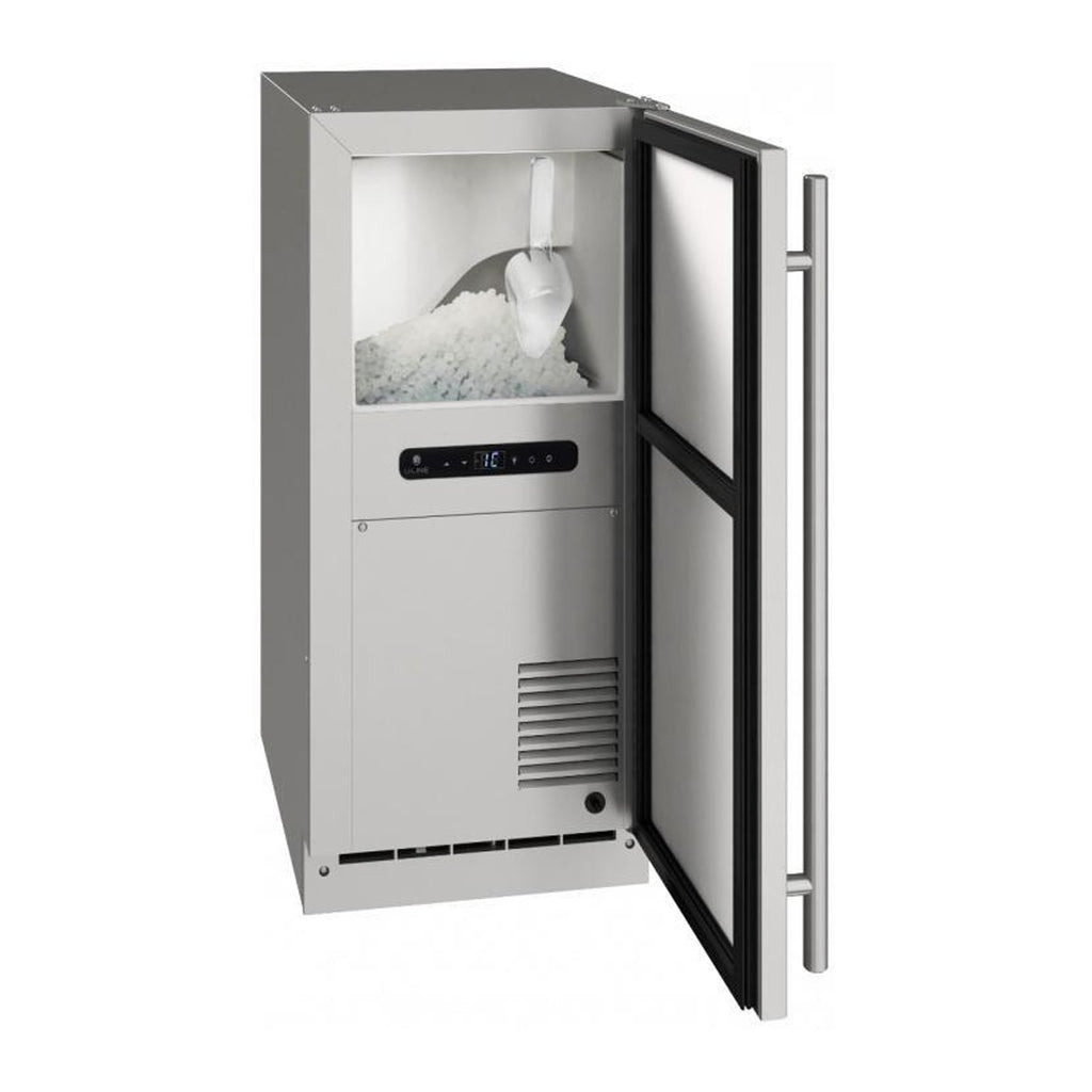 U-Line 15-Inch Stainless Steel Outdoor Nugget Ice Machine w/ Reversible Hinge and Pump Included - UONP115-SS01B
