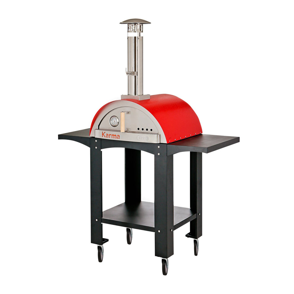 WPPO Karma 25-Inch Stainless Steel Wood Fired Pizza Oven in Red w/ Black Stand - WKK-01S-WS-Red