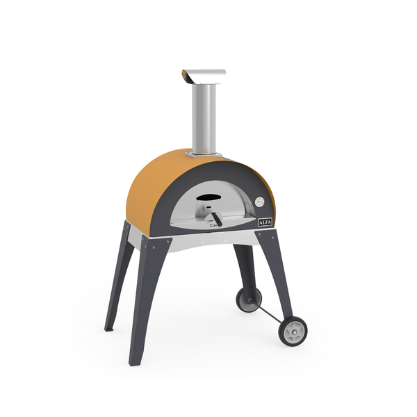 Alfa Ciao M 27-Inch Wood Fired Freestanding Pizza Oven In Yellow With Silver Grey Legs - FXCM-LGIA-T-V2 + BF-CIAOM-GR