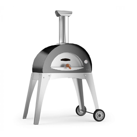Alfa Ciao M 27-Inch Wood Fired Freestanding Pizza Oven In Silver Gray With Stainless Steel Legs - FXCM-LGRI-T-V2 + BF-CIAOM