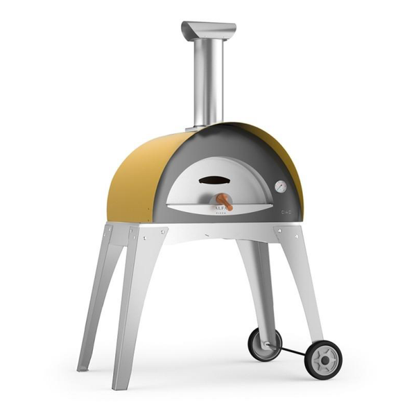Alfa Ciao M 27-Inch Wood Fired Freestanding Pizza Oven In Yellow With Stainless Steel Legs - FXCM-LGIA-T-V2 + BF-CIAOM