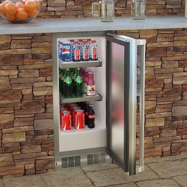 Marvel 15-Inch Outdoor Rated Refrigerator With Stainless Steel Door and Lock (Reversible Hinge) - MORE215SS31A