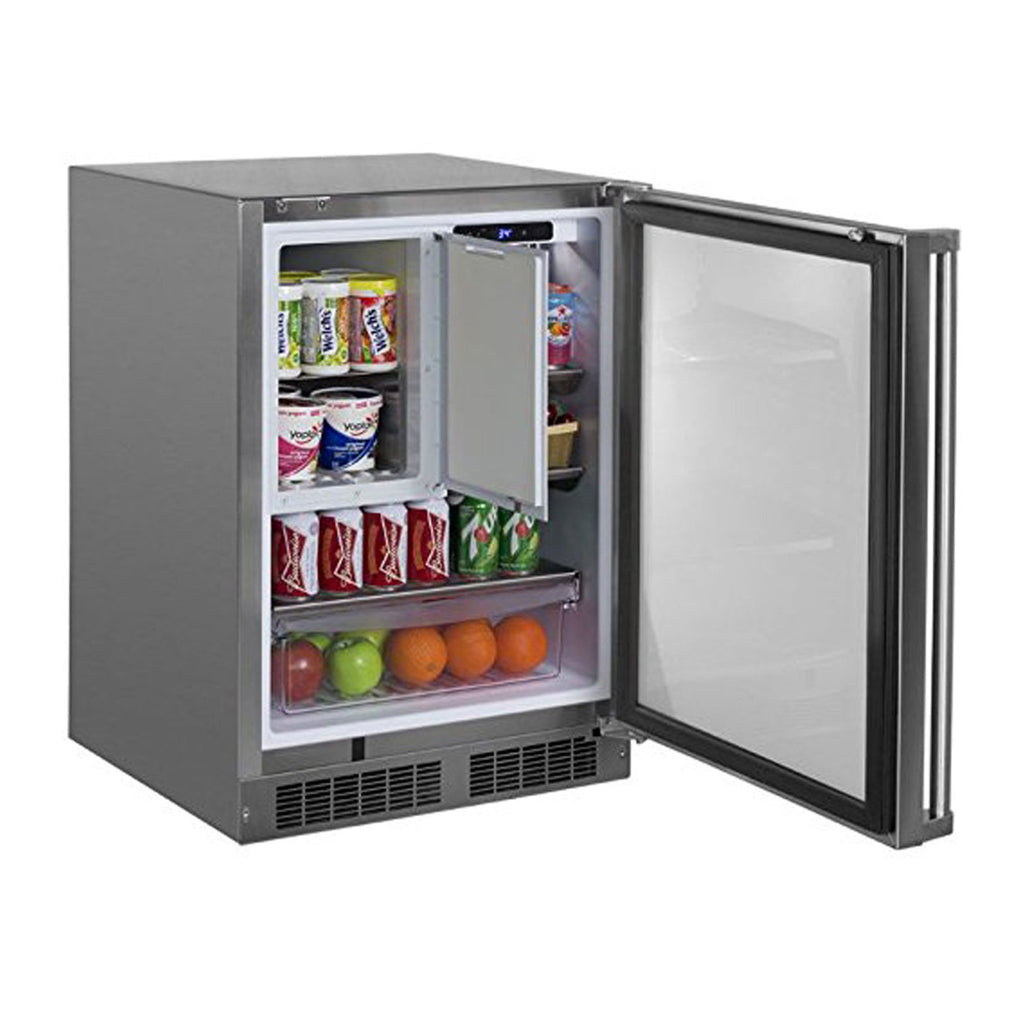 Marvel 24-Inch Outdoor Rated Refrigerator With Freezer, Solid Stainless Steel Door With Lock (Reversible Hinge) - MORF224SS31A